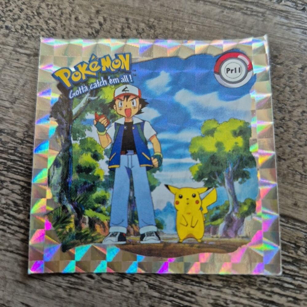 Vintage 1999 Pokemon Artbox Sticker Pikachu and Ash #Pr11 Series 1 Prizm Holo